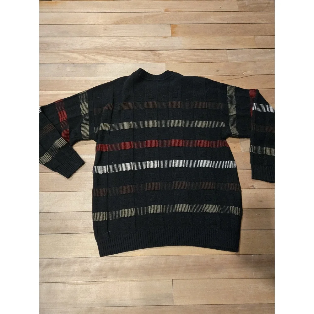 Vintage 90s Protégé Collection Striped Knit Sweater L Black Multicolor Retro - Picture 9 of 9